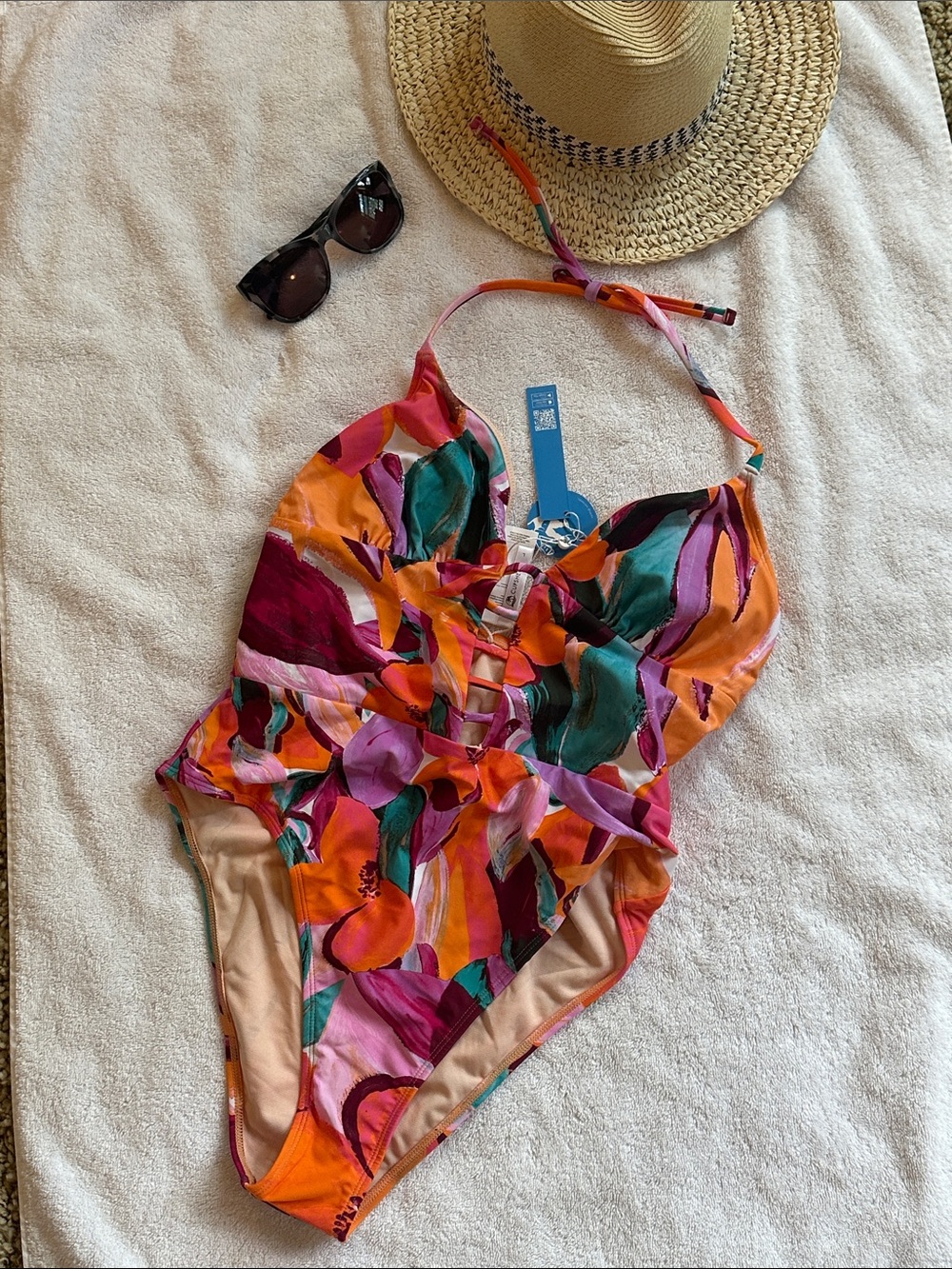 NWT Cupshe one-piece swimsuit Artistic Flower Ladder Trim Sz L 14/16